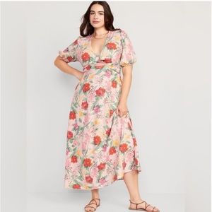 OLD NAVY | Fit & Flare Floral Linen-Blend Twist-Front Maxi Dress | XL